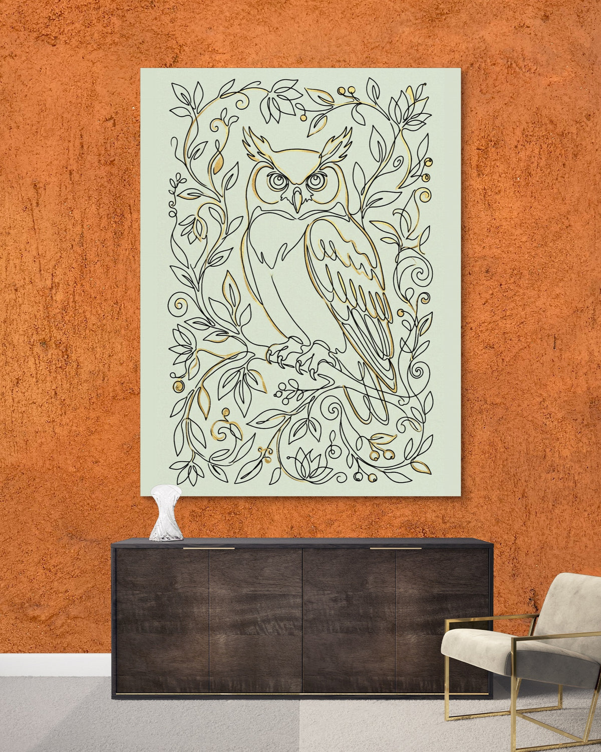 Owl Golden Vines — owl golden vines psd rust lux console 1port flush print