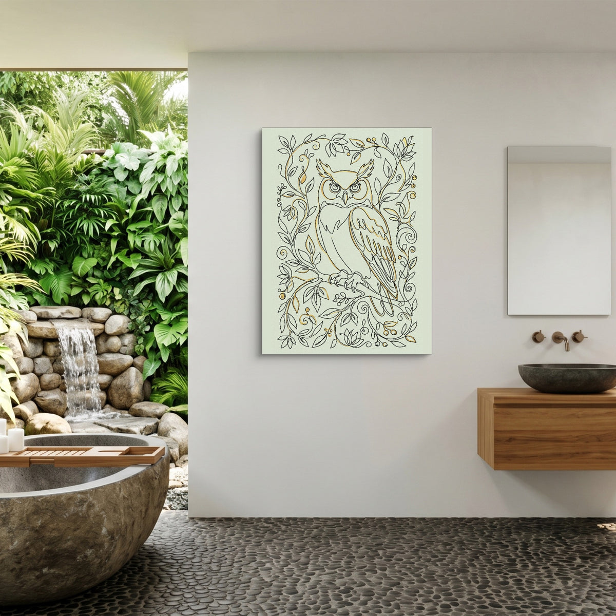 Owl Golden Vines — owl golden vines sq outdoor bathroom 1port flush print