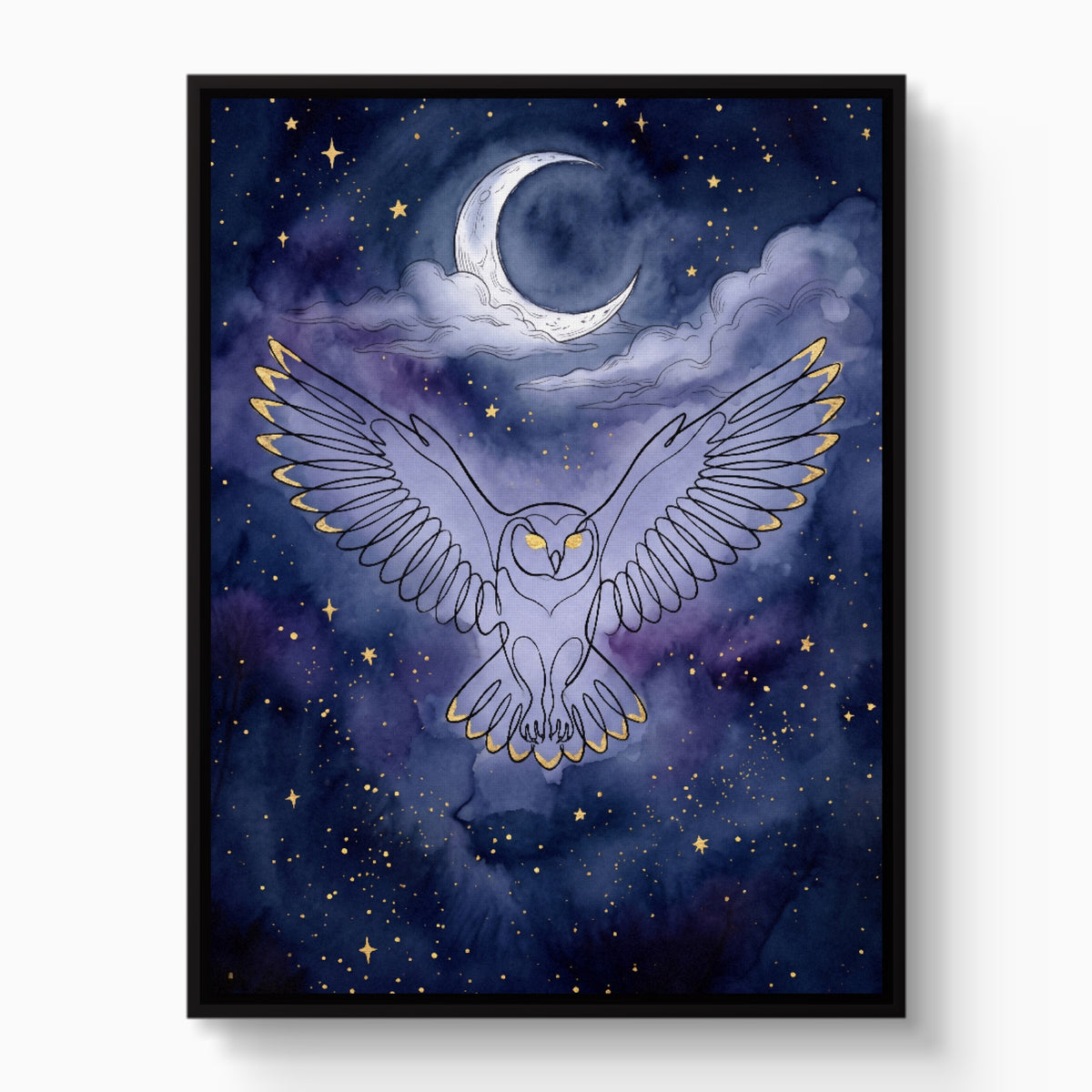 Owl Moonlight Flight — owl moonlight flight white studio framed black