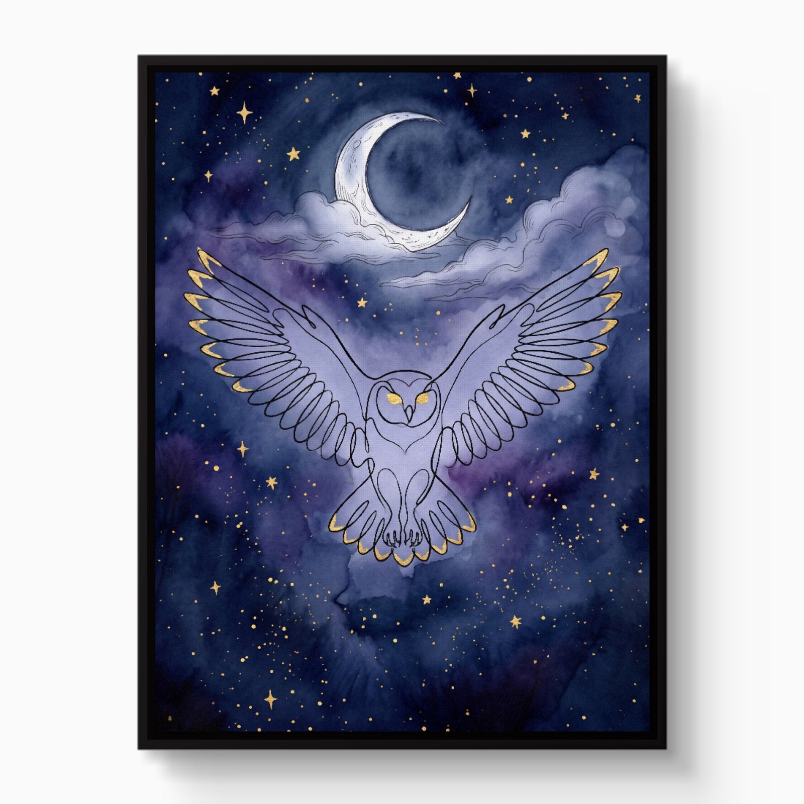 Owl Moonlight Flight — owl moonlight flight white studio framed black