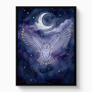 Owl Moonlight Flight — owl moonlight flight white studio framed black