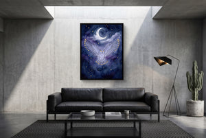 Owl Moonlight Flight — owl moonlight flight modern minimalist living room 1port framed black