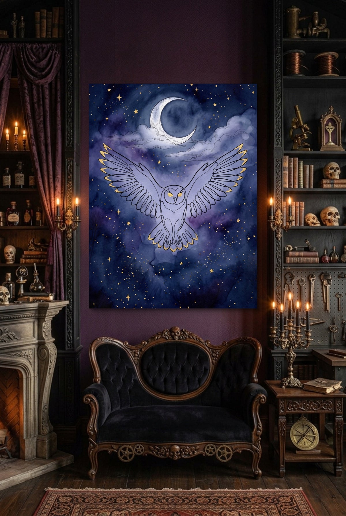 Owl Moonlight Flight — owl moonlight flight p indoor room with furniture 1port flush print