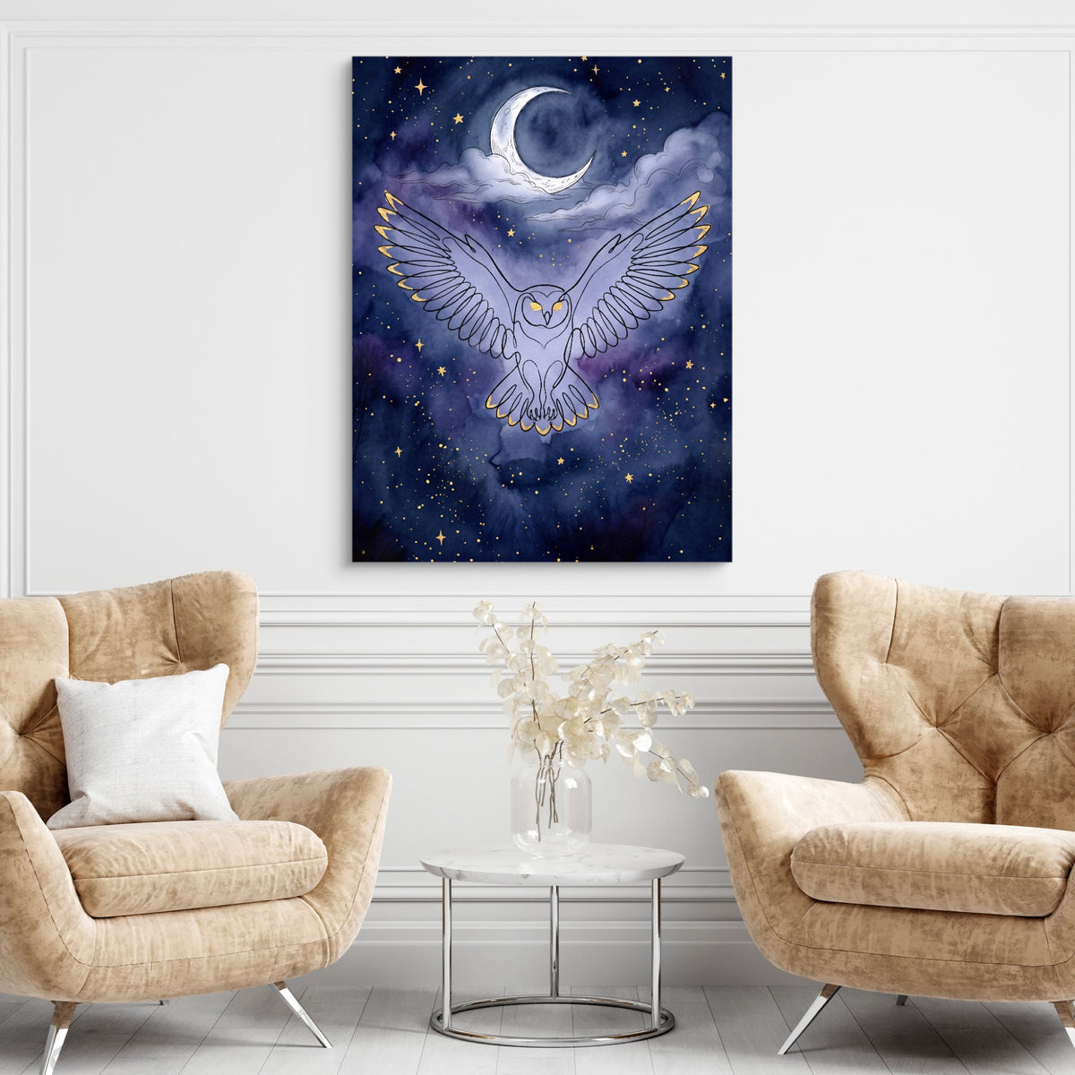 Owl Moonlight Flight — owl moonlight flight sq brown chairs 1port flush print