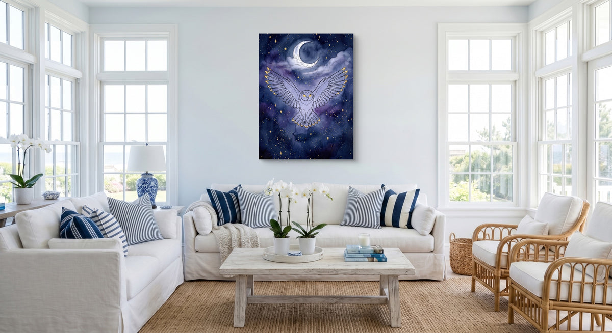 Owl Moonlight Flight — owl moonlight flight white living room 1port flush print