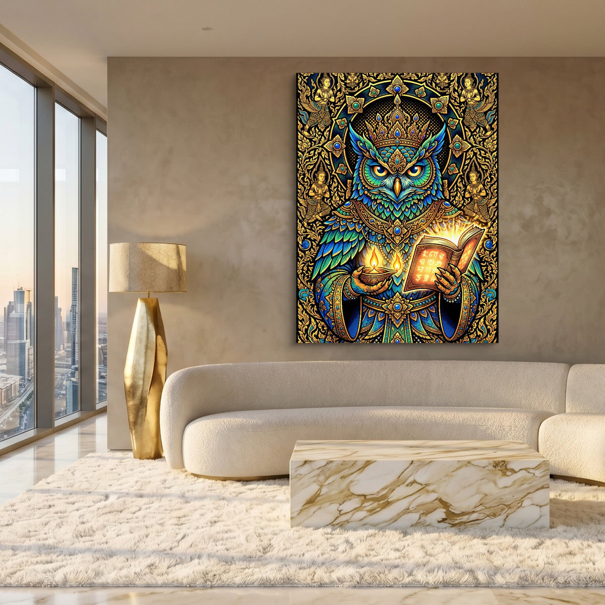 Owl Scholar — owl scholar sq white gold lux 1port flush print