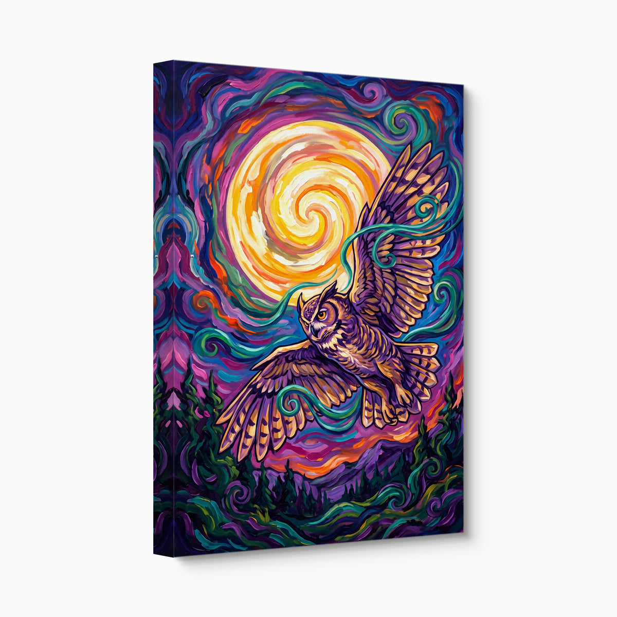 Owl Vibrant Moon — owl vibrant moon angled flush print