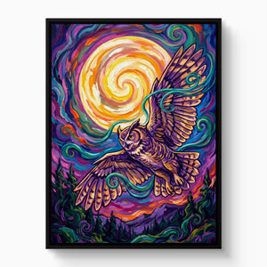 Owl Vibrant Moon — owl vibrant moon white studio framed black