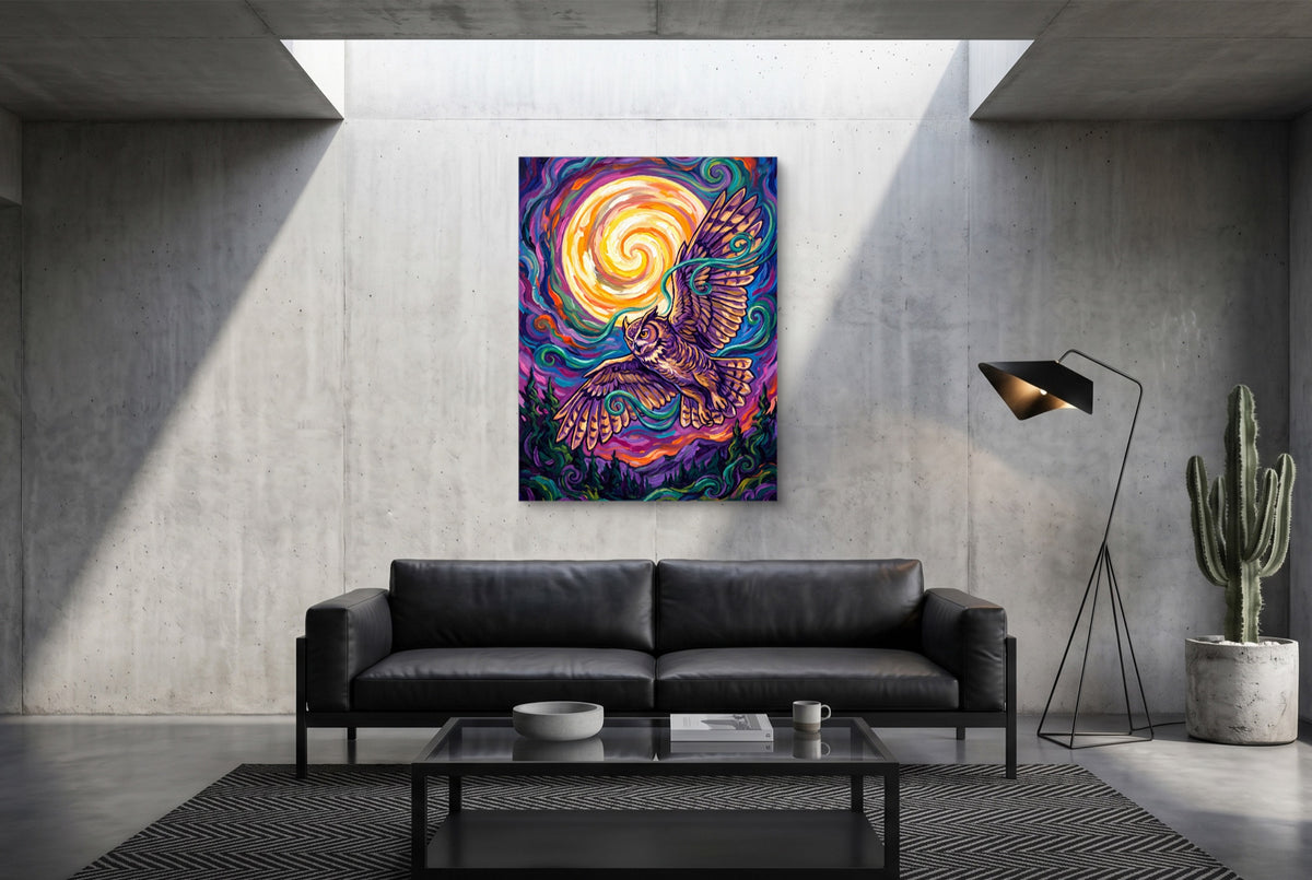 Owl Vibrant Moon — owl vibrant moon modern minimalist living room 1port flush print