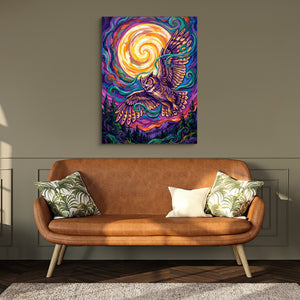 Owl Vibrant Moon — owl vibrant moon sq hallway bench green 1port flush print