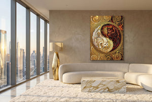 Owls Entwined Mosaic — owls entwined mosaic modern living room interior 3 1port flush print