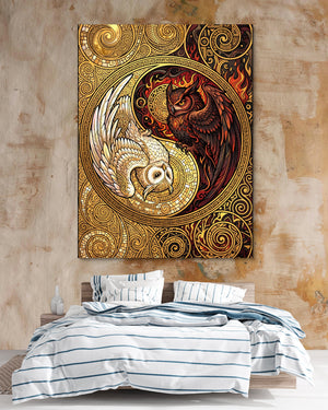 Owls Entwined Mosaic — owls entwined mosaic psd clay beige bedroom 1port flush print