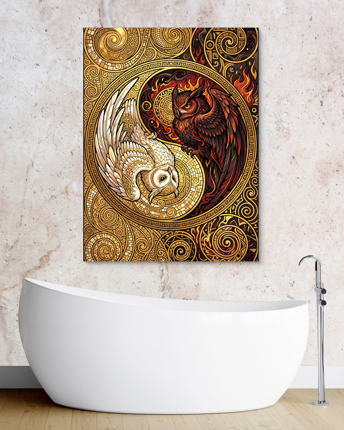 Owls Entwined Mosaic — owls entwined mosaic psd granite bathroom 1port flush print