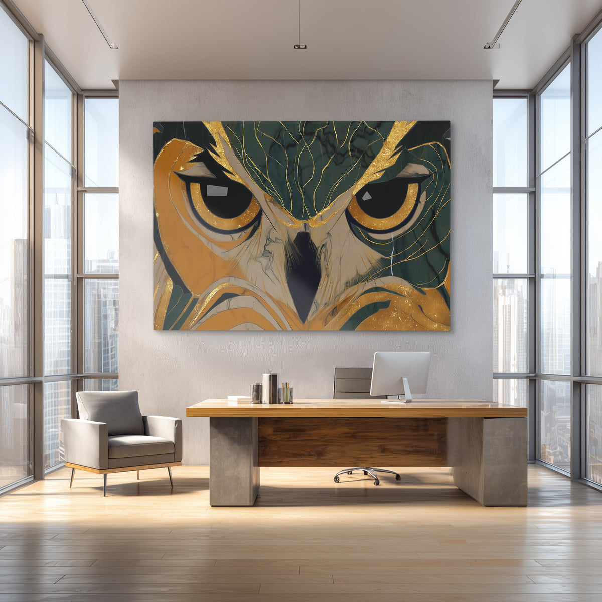 Owls Golden Vigil - Luxury Wall Art