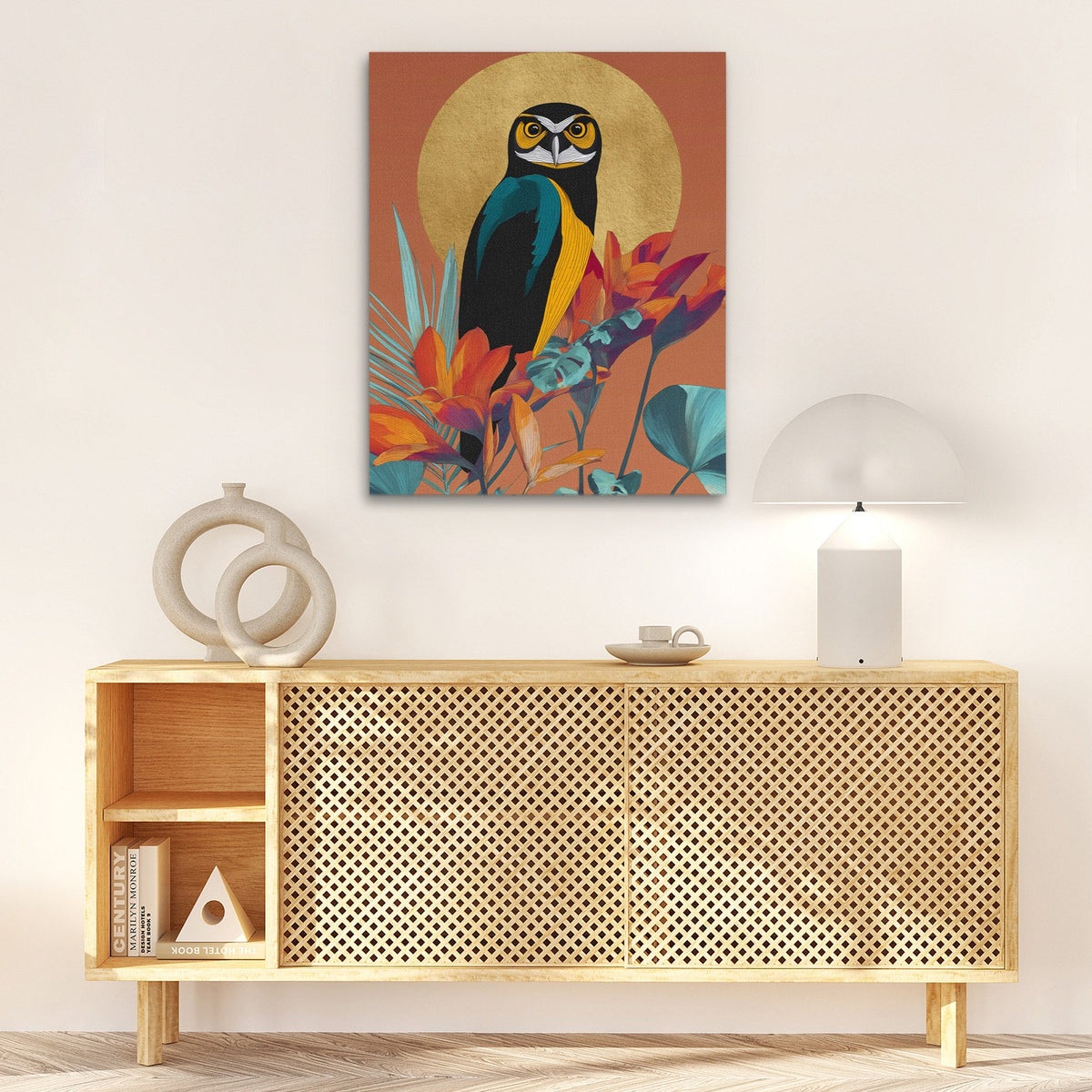 Owl's Tropical Halo - Luxury Wall Art