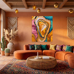Oyster Dreamscape Gold canvas wall art, room view