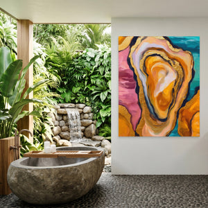 Oyster Dreamscape Gold canvas wall art, room view