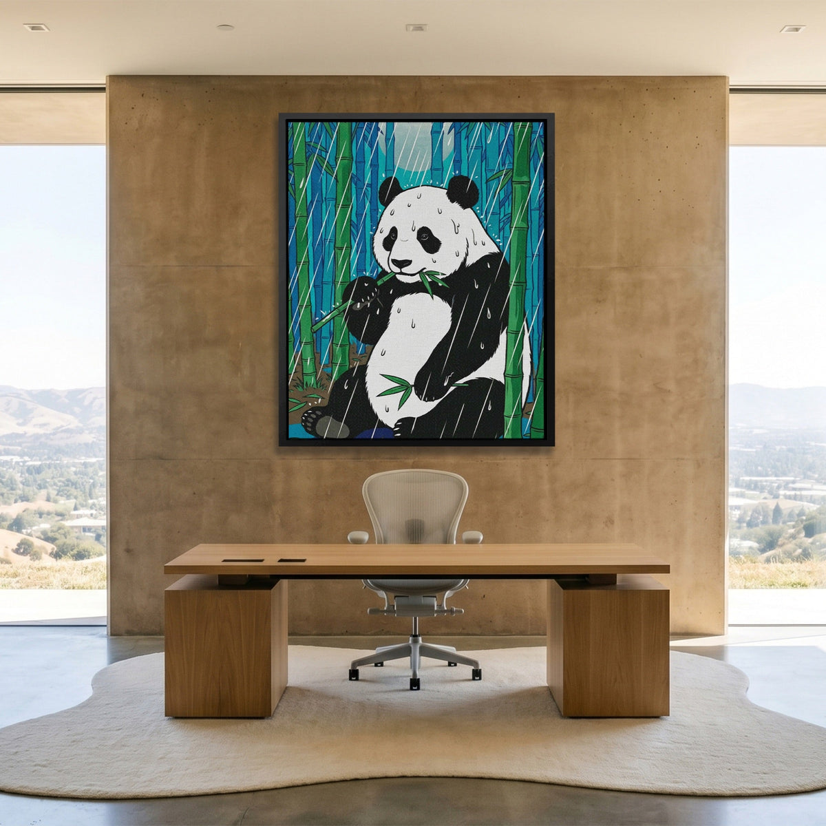 Panda Bamboo Rain canvas wall art, room view