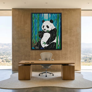 Panda Bamboo Rain canvas wall art, room view