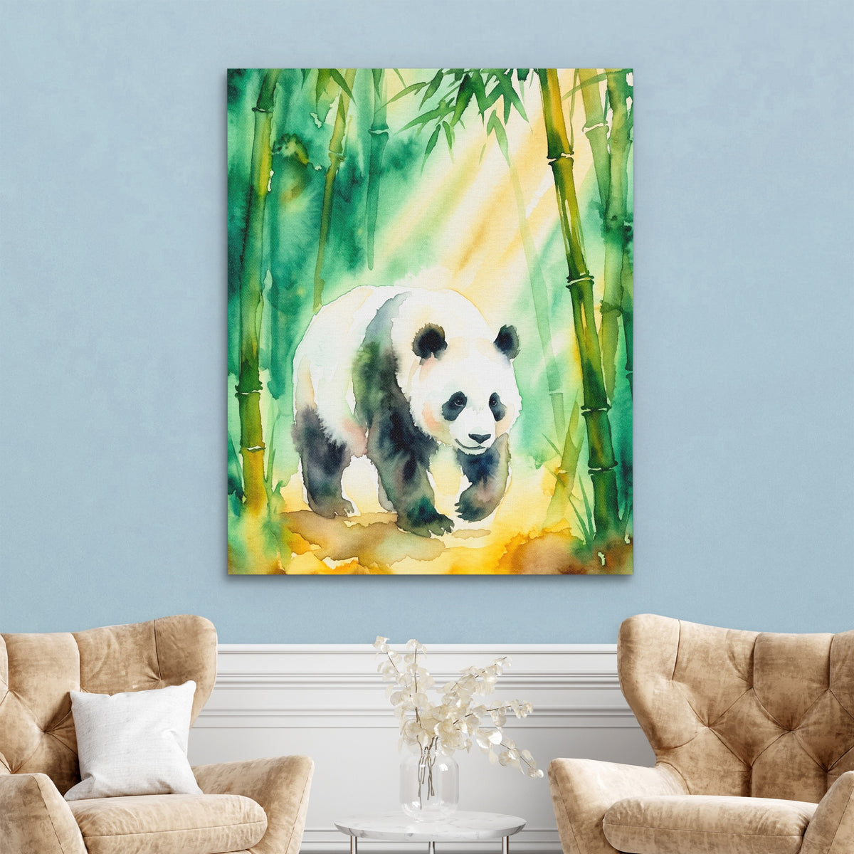 Panda Bamboo Sanctuary — Panda Bamboo Sanctuary Two Chairs Robins Egg Walls 330