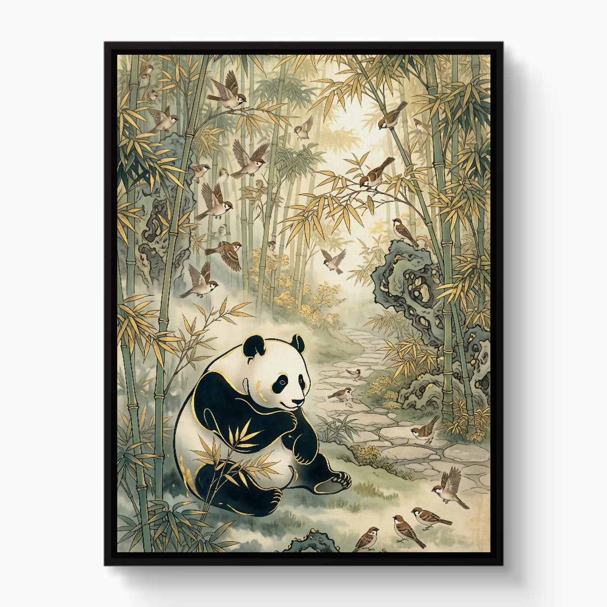 Panda Bamboo Serenity — panda bamboo serenity white studio framed black