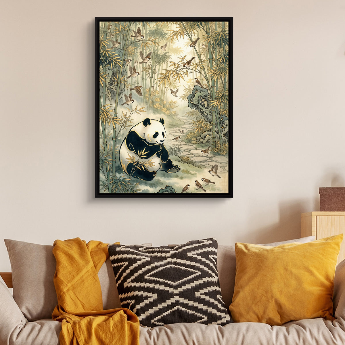 Panda Bamboo Serenity — panda bamboo serenity sq luxury couch walls 1port framed black