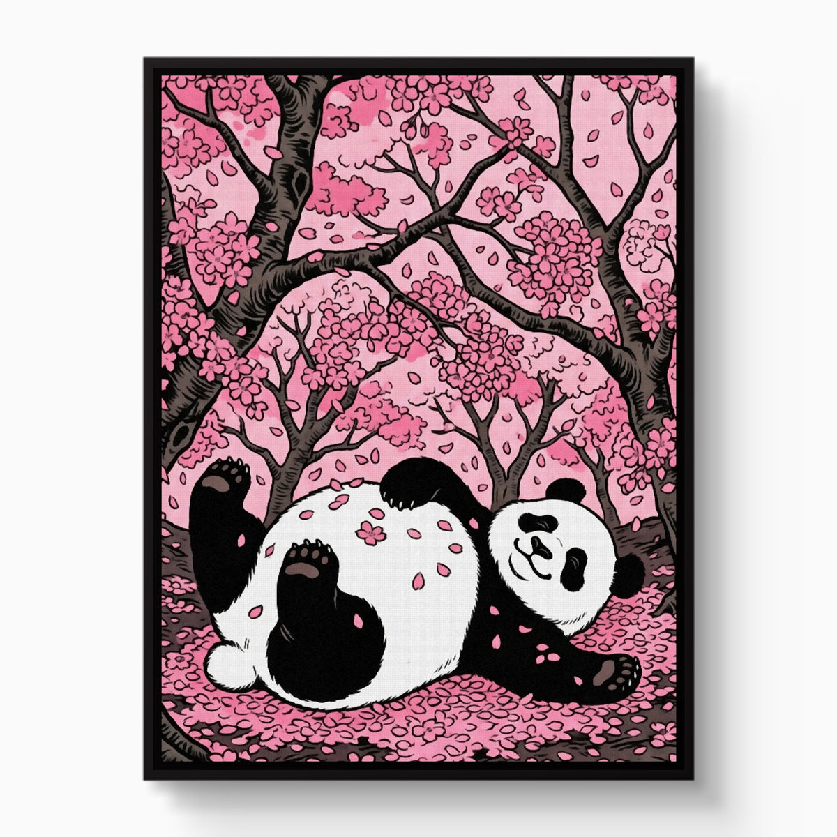 Panda Cherry Bloom — panda cherry bloom white studio framed black