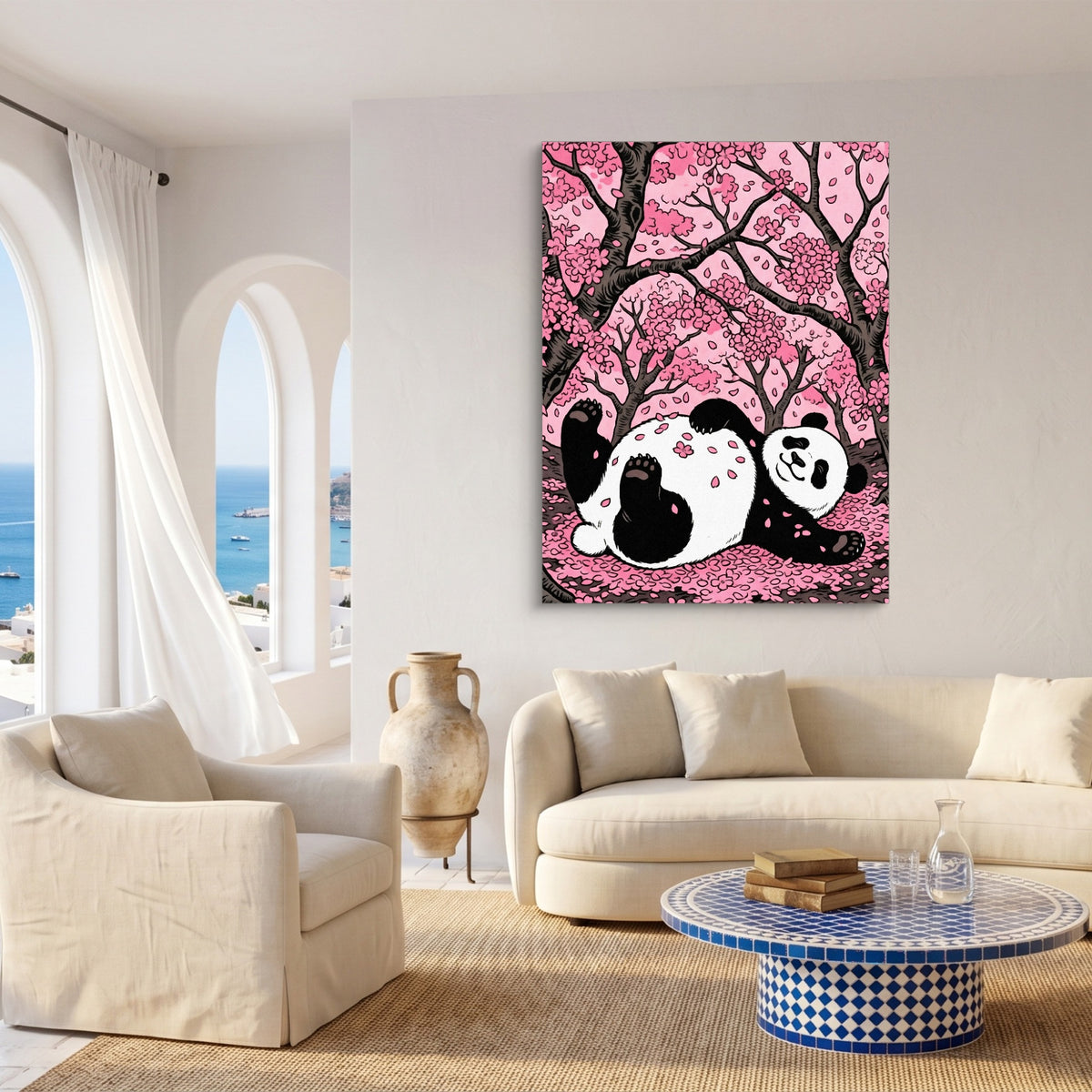 Panda Cherry Bloom — panda cherry bloom sq coast living room 1port flush print