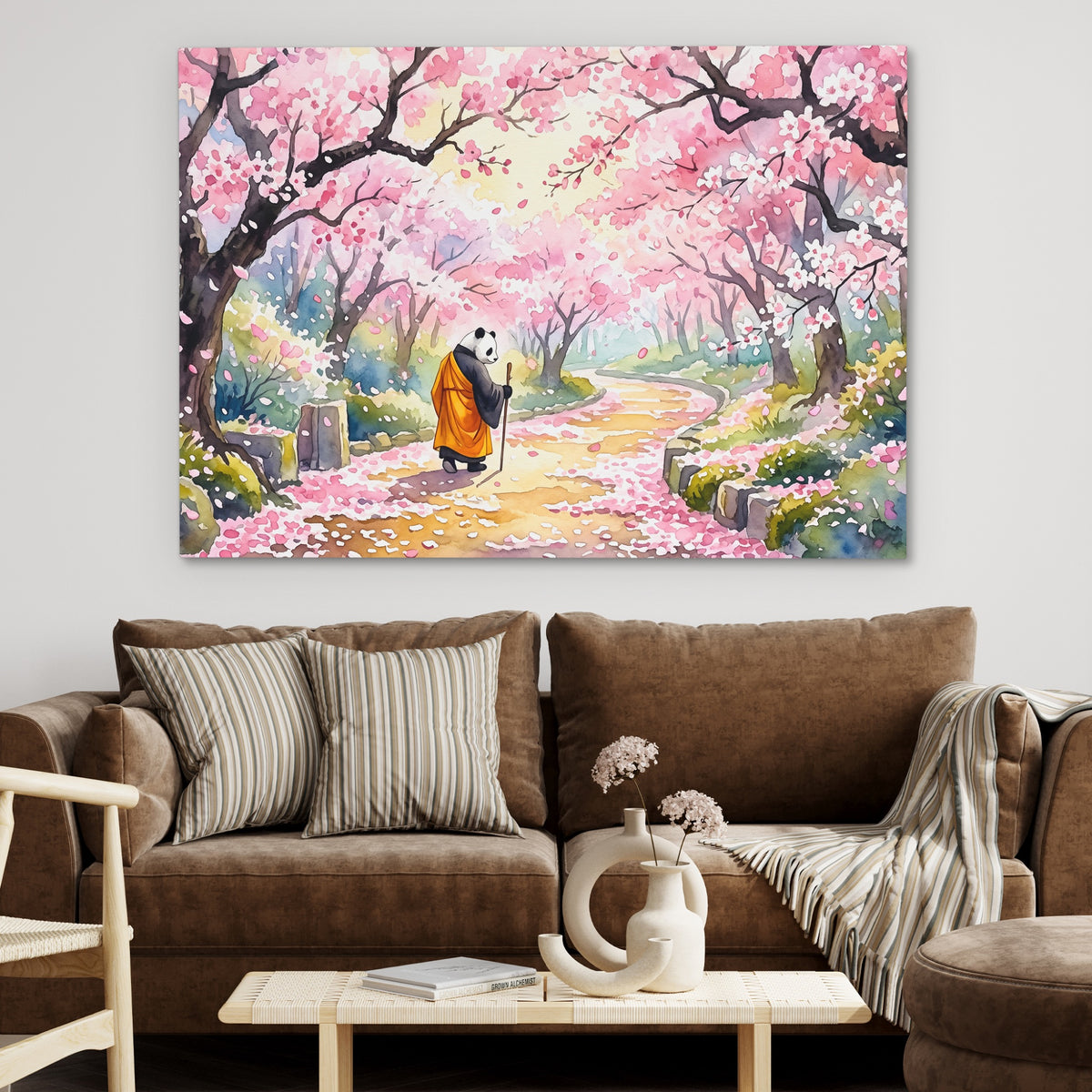 Panda Cherry Blossom — Panda Cherry Blossom Brown Couch 36