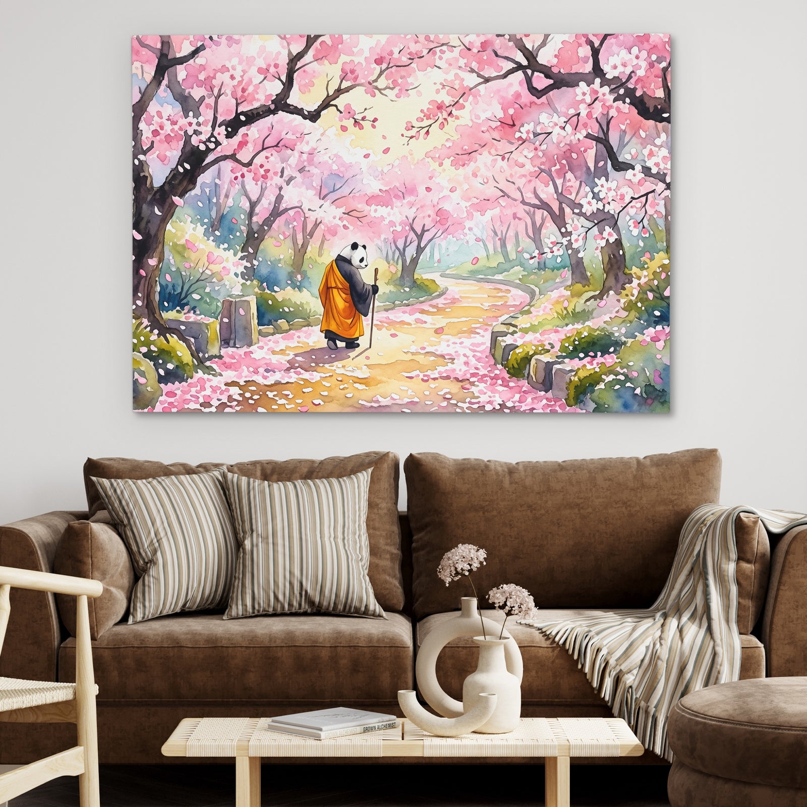 Panda Cherry Blossom canvas wall art