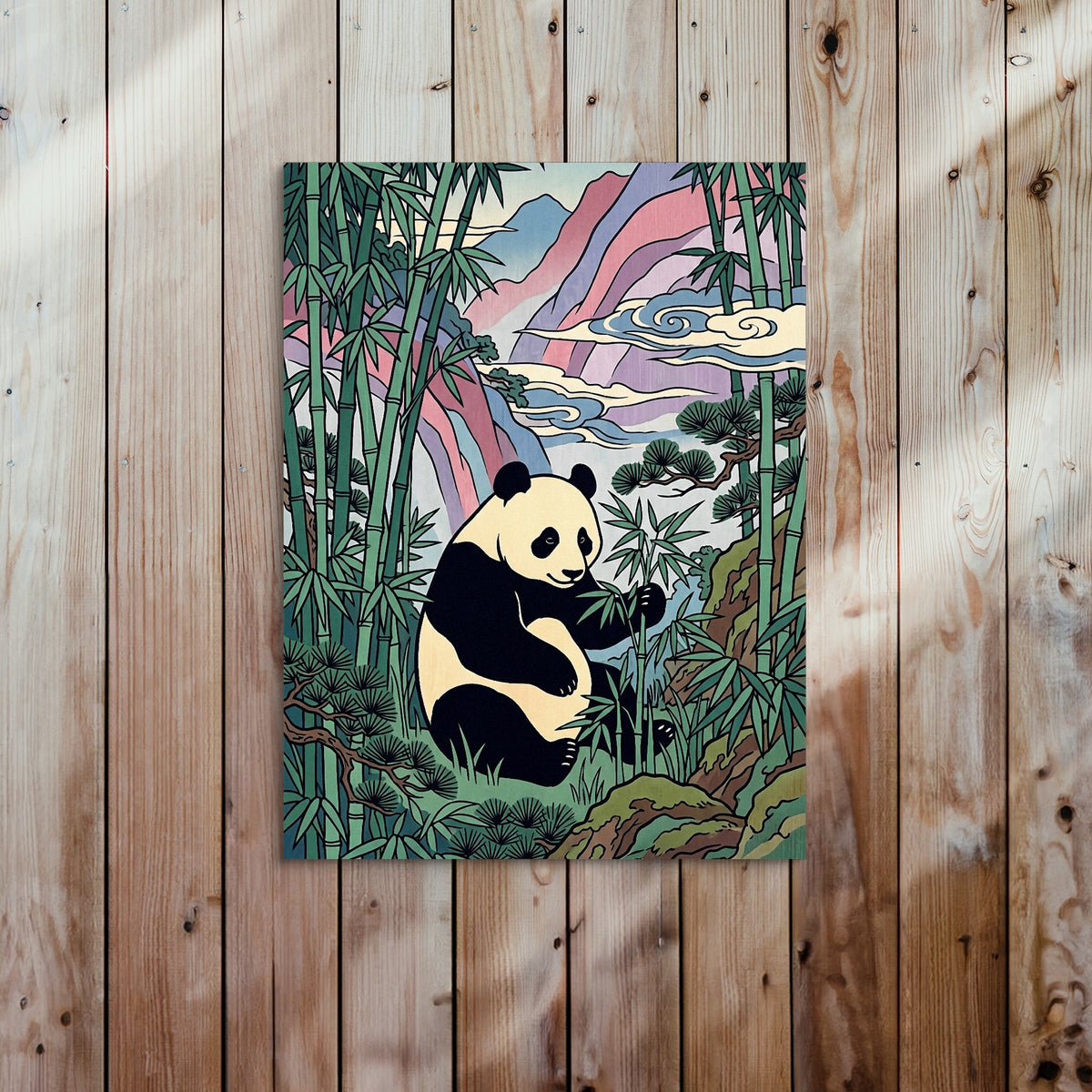 Panda Feast — panda feast sq bed 2 wood panel 1port flush print