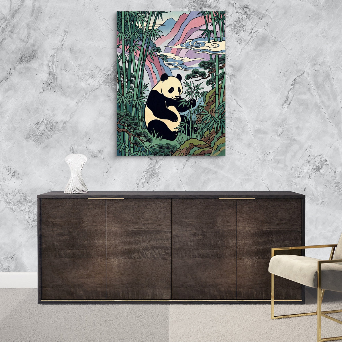 Panda Feast — panda feast sq luxurious room granite wall 1port flush print