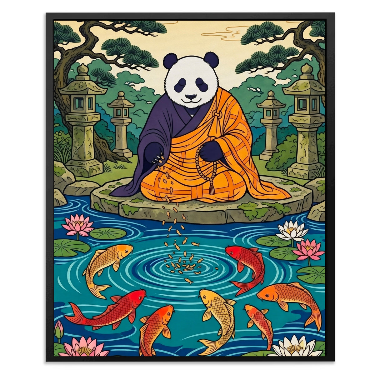 Panda Feeding Koi canvas wall art