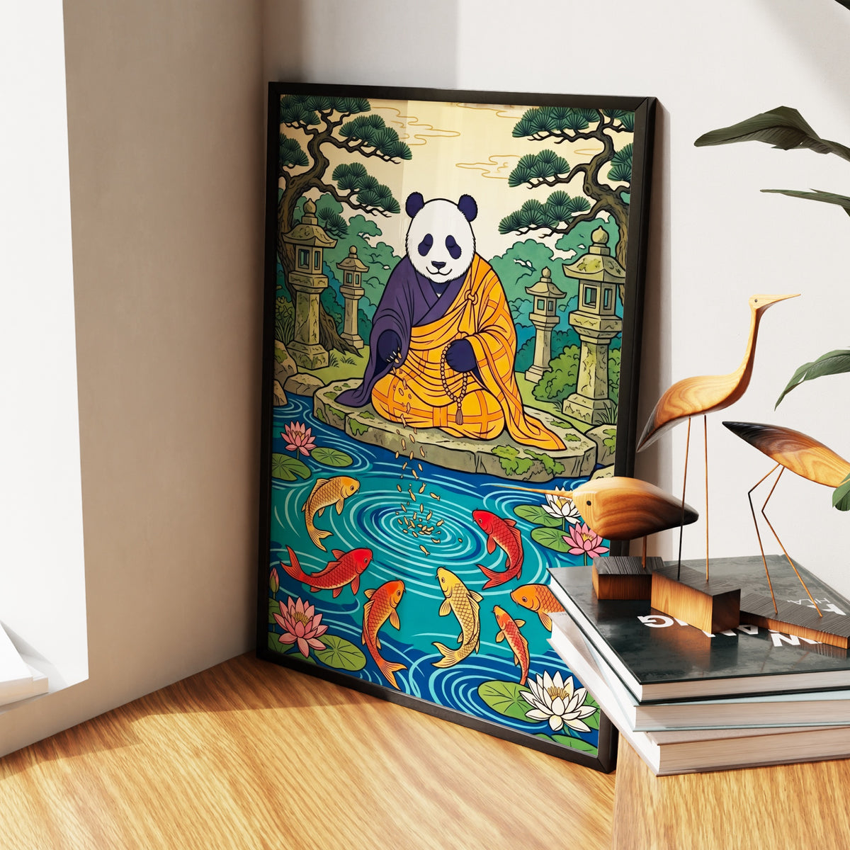 Panda Feeding Koi — Panda Feeding Koi New   Living Room Wall Apartment Zoom 242