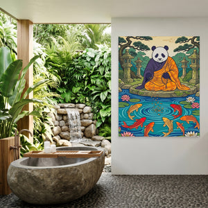 Panda Feeding Koi — Panda Feeding Koi Outdoor Bathroom Port 317
