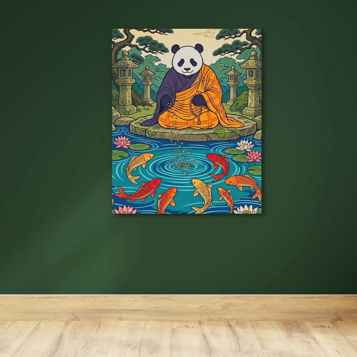 Panda Feeding Koi — Panda Feeding Koi Green Wall 142