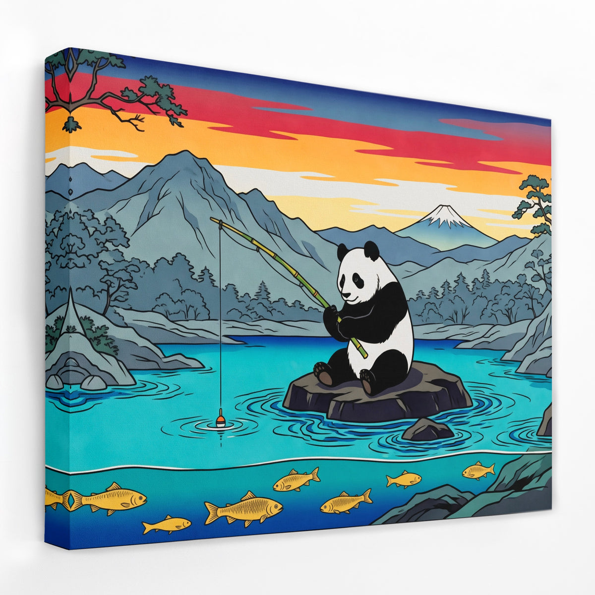Panda Fishing Sunset — Panda Fishing Sunset Landscape   Side View   Mirror Wrap 149