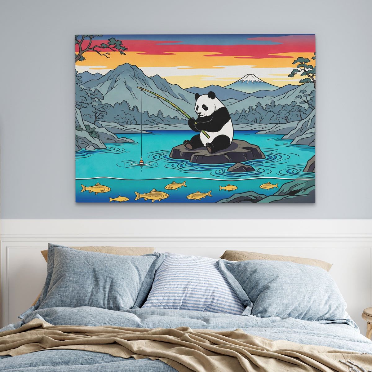 Panda Fishing Sunset — Panda Fishing Sunset Blue Bedroom land 37