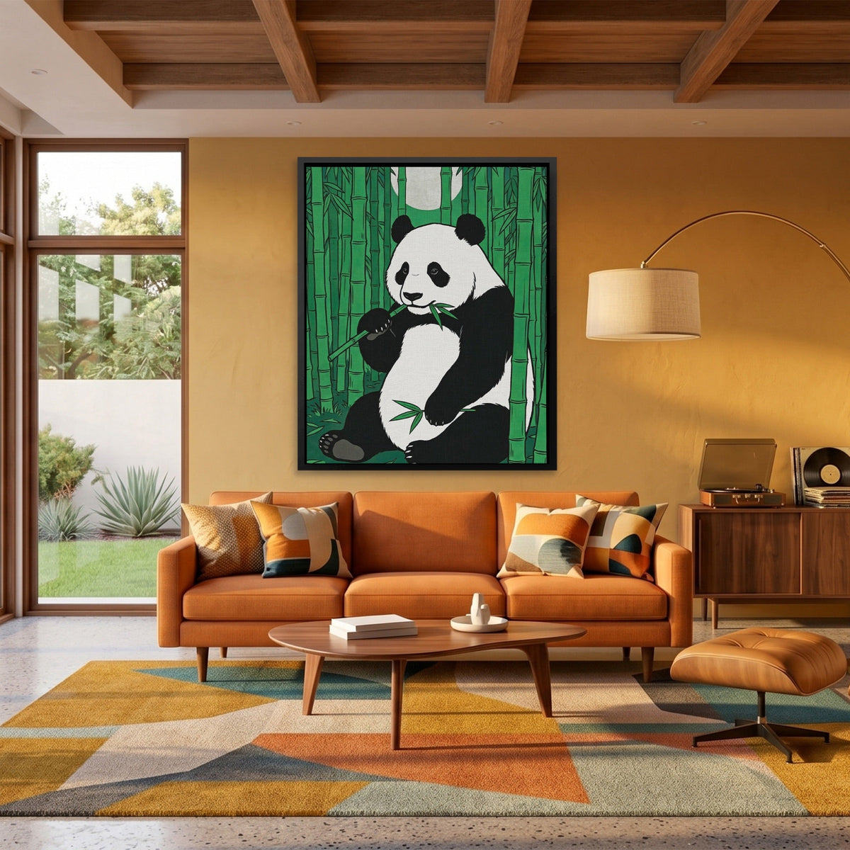 Panda Green Bamboo canvas wall art, room view