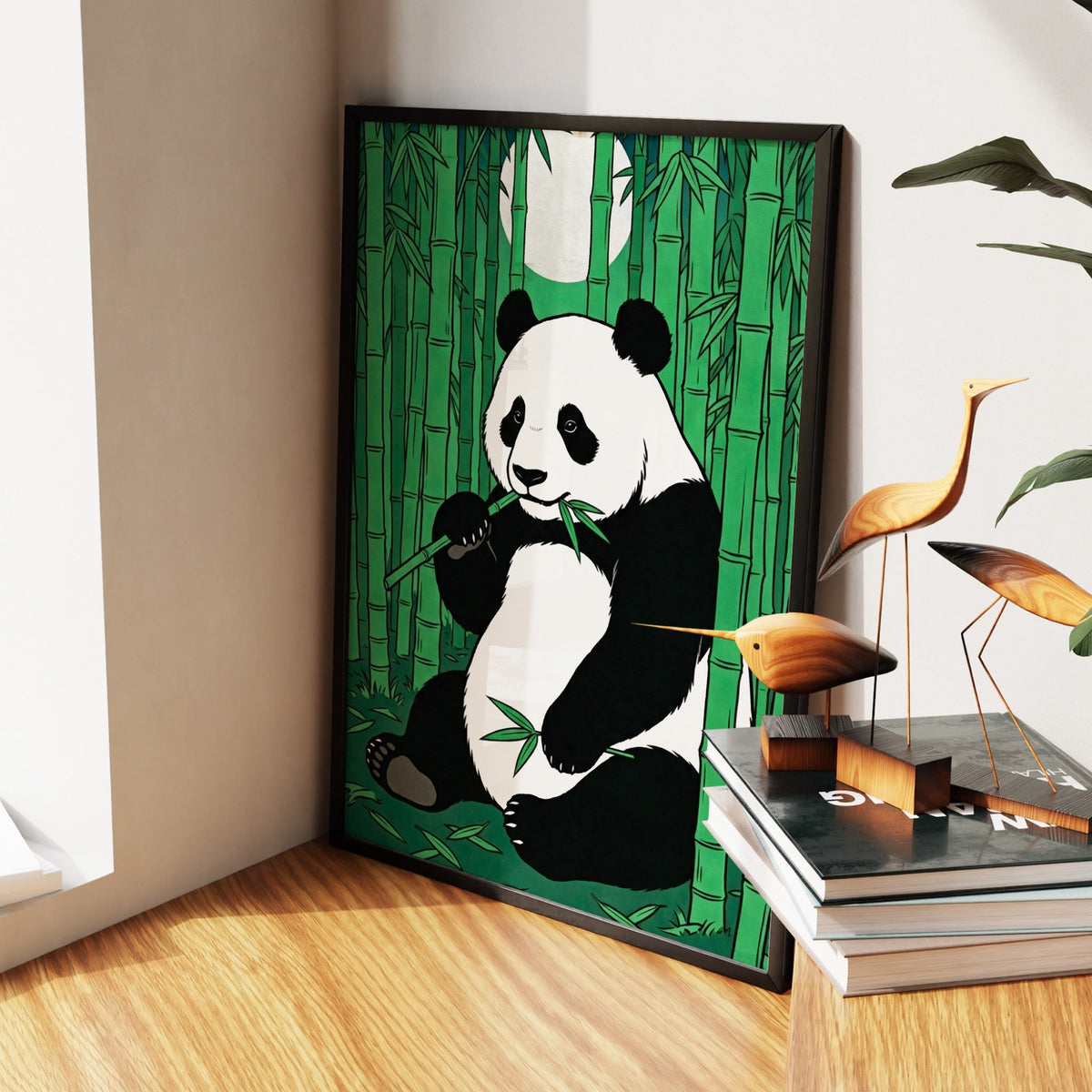 Panda Green Bamboo canvas wall art, room view