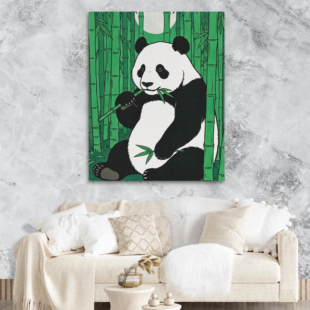 Panda Green Bamboo canvas wall art, room view