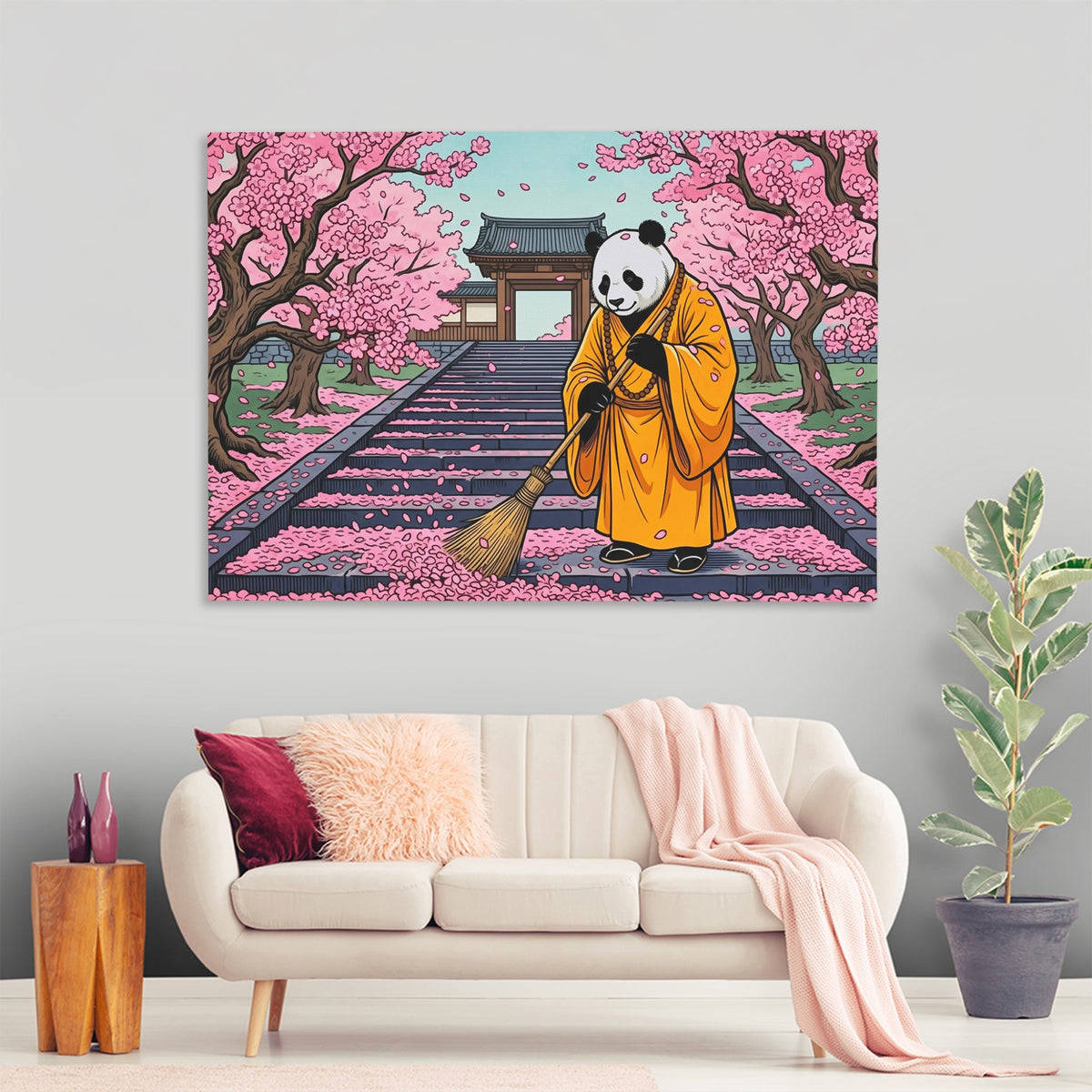 Panda Monk Sweeping — Panda Monk Sweeping New   Land Nice Living Room 198