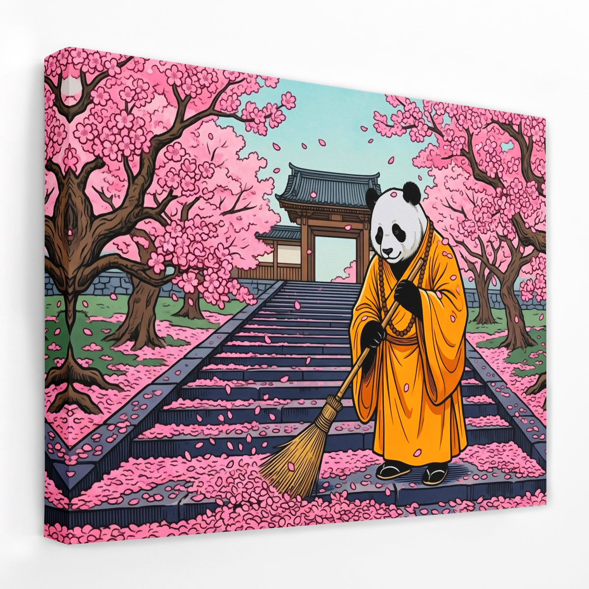 Panda Monk Sweeping — Panda Monk Sweeping Landscape   Side View   Mirror Wrap 150