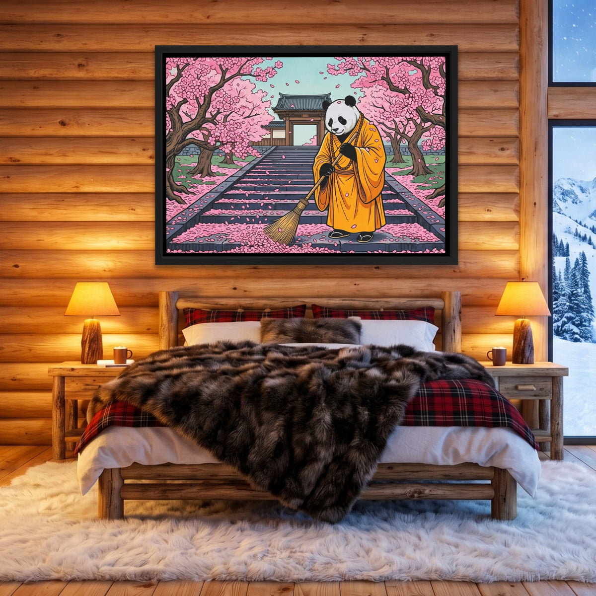 Panda Monk Sweeping — Panda Monk Sweeping Cozy Cabin Land 118
