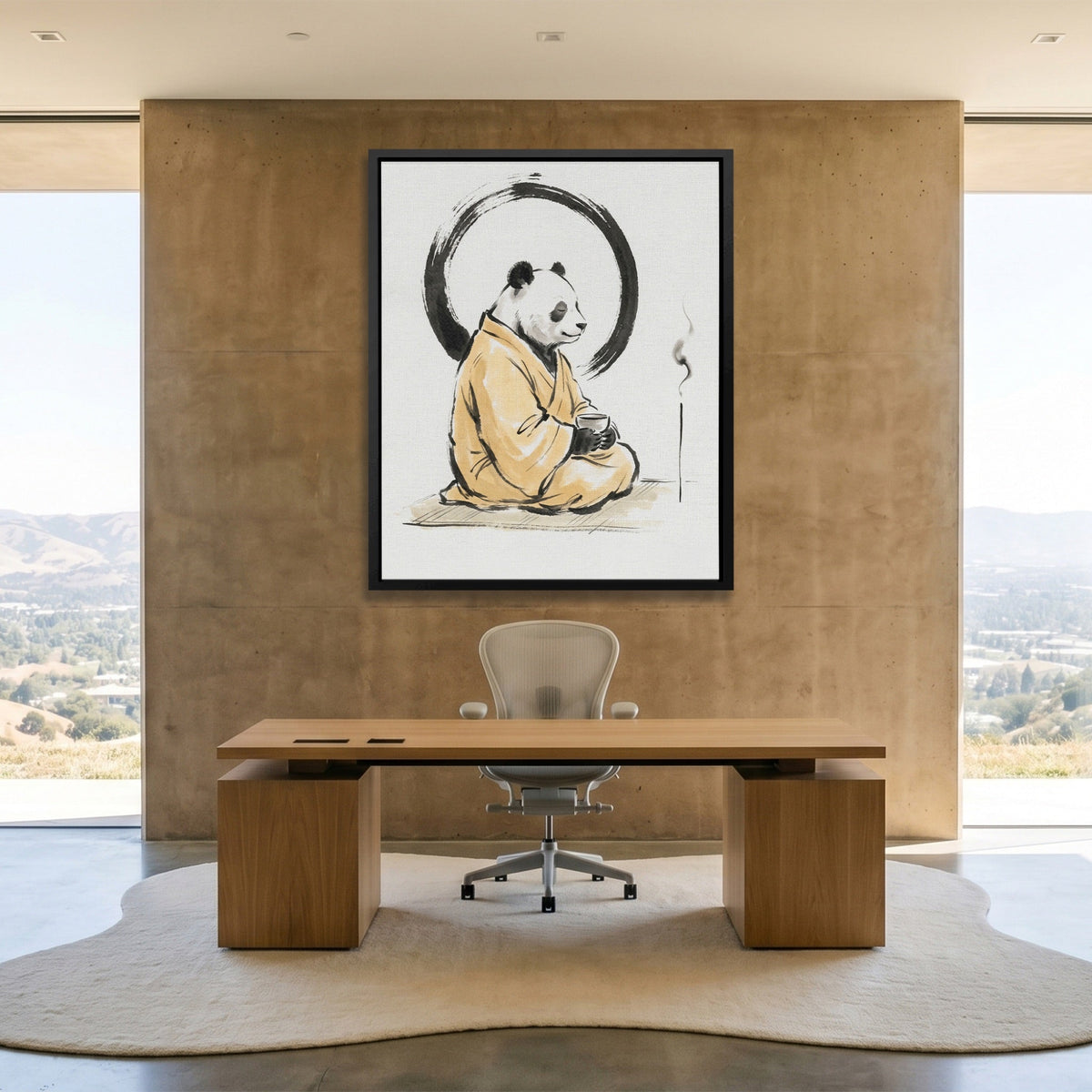 Panda Morning Prayer canvas wall art, room view