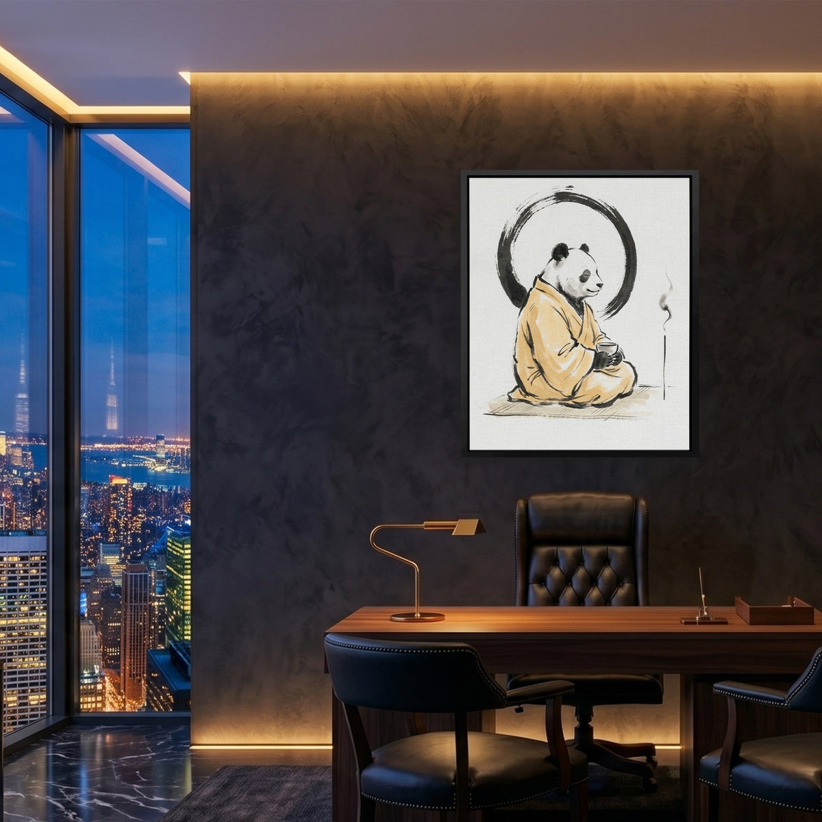 Panda Morning Prayer canvas wall art, room view