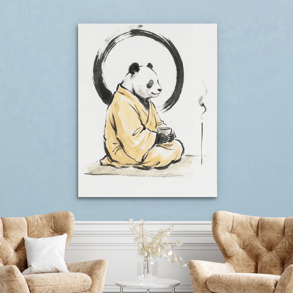 Panda Morning Prayer — Panda Morning Prayer Two Chairs Robins Egg Walls 331