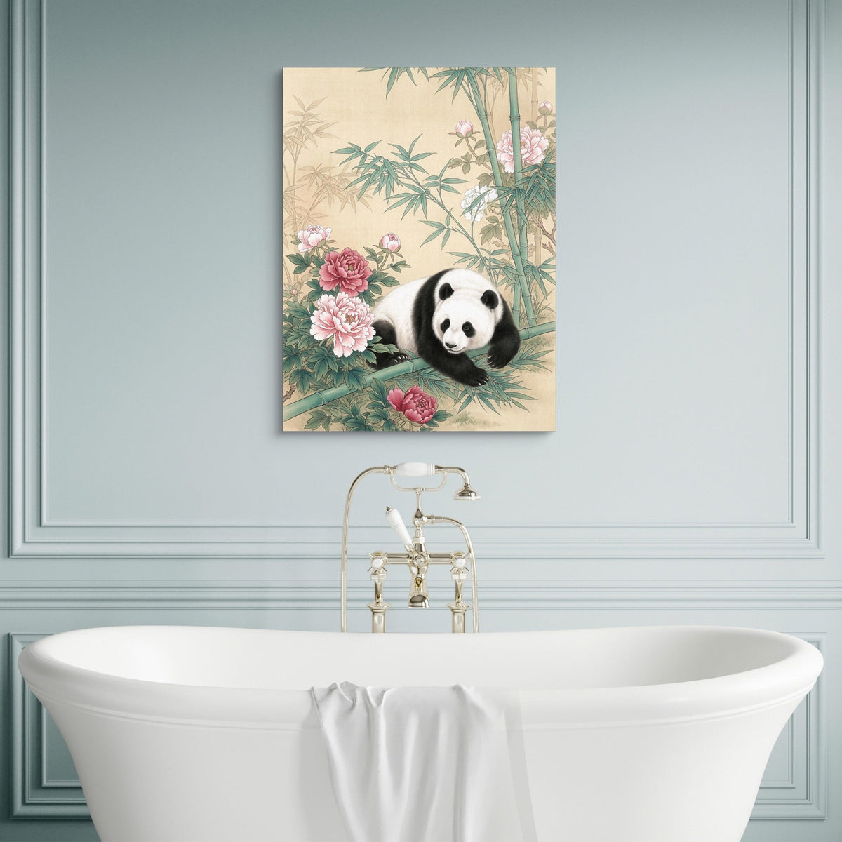 Panda Rests Amidst Peonies - Luxury Wall Art