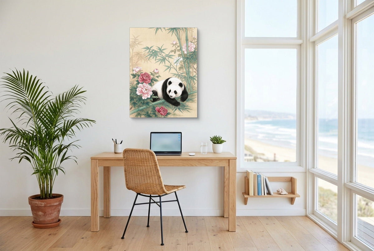 Panda Rests Amidst Peonies - Luxury Wall Art