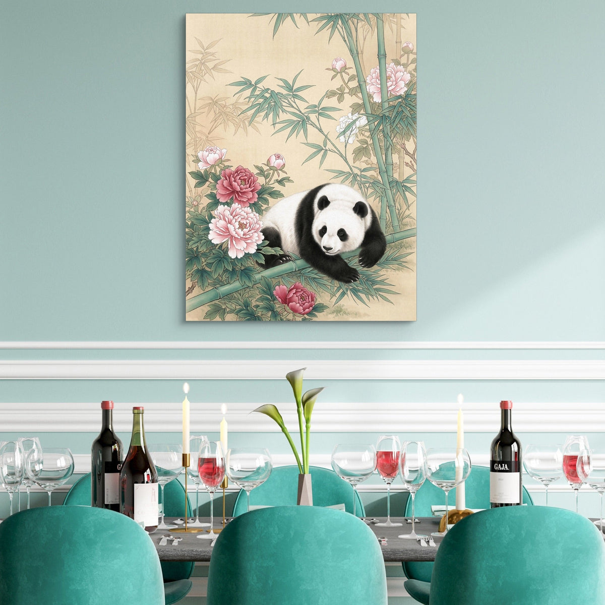 Panda Rests Amidst Peonies - Luxury Wall Art